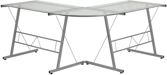Flash Furniture Ginny L-Shaped Desk 83.5" Computer Corner Desk, Gaming Corner Desk, Home Office Corner Desk, Gaming Desk, Space Saving, Easy to Assemble, Clear - LeafyLoom
