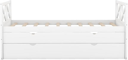 Twin Daybed with Storage Drawers and Trundle Bed, Wood Twin Size Captain’s Bed Frame for Bedroom Living Room Guest Room, White - LeafyLoom