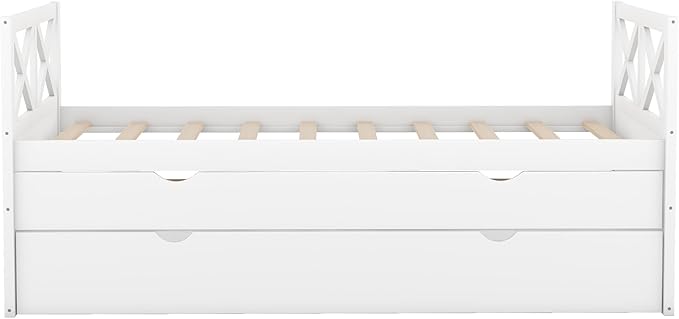 Twin Daybed with Storage Drawers and Trundle Bed, Wood Twin Size Captain’s Bed Frame for Bedroom Living Room Guest Room, White - LeafyLoom