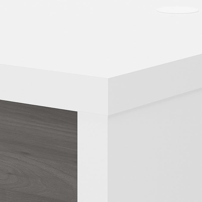 Bush Business Furniture Echo L Shape Desk with Wire Management | Corner Computer Table with Quick-to-Assemble Hardware | Home Office Credenza, 60W, Pure White and Modern Gray - LeafyLoom