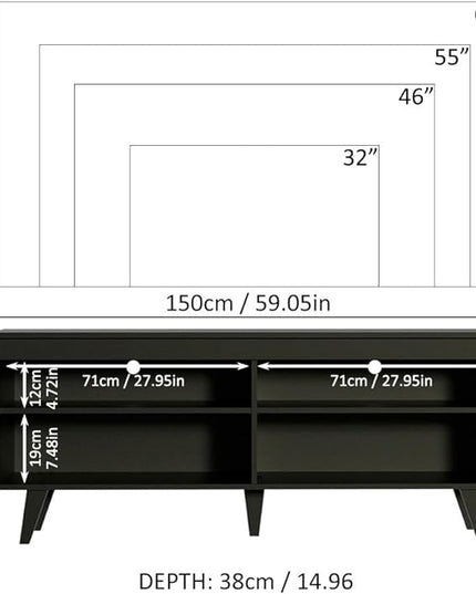 Madesa TV Stand with 4 Shelves and Cable Management, Entertainment Center for TVs up to 65 Inches, Wood, 23'' H x 15'' D x 59'' L – Black - LeafyLoom