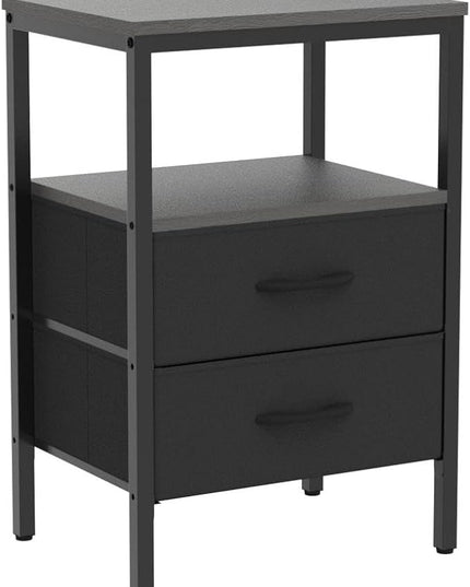 Nightstands Set of 2, End Tables with Charging Station, Side Tables with Fabric Drawers, Bedside Tables with USB Ports and Outlets, Night Stands for Bedroom, Charcoal Gray - LeafyLoom