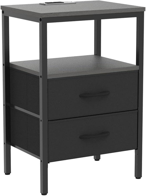 Nightstands Set of 2, End Tables with Charging Station, Side Tables with Fabric Drawers, Bedside Tables with USB Ports and Outlets, Night Stands for Bedroom, Charcoal Gray - LeafyLoom