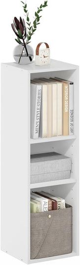 Furinno Fulda 3-Tier Space Saving Storage Shelf Bookcase, 10-Inch Width, White - LeafyLoom