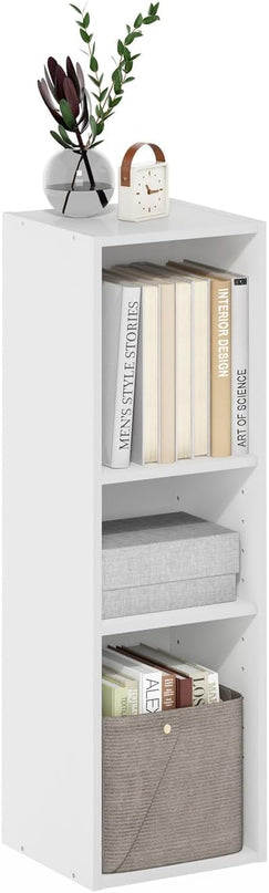 Furinno Fulda 3-Tier Space Saving Storage Shelf Bookcase, 10-Inch Width, White - LeafyLoom