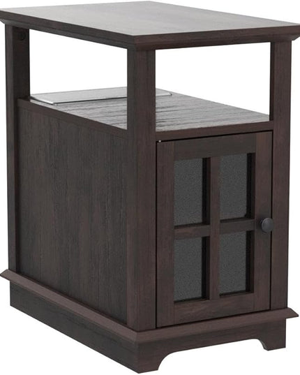 HIFYOBRO Narrow End Table with Flip Top Charging Station and Storage Cabinet, Type-C & USB port & Power outlets, Adjustable Shelf, Narrow Side Table with Storage for Living Room and Bedroom - LeafyLoom