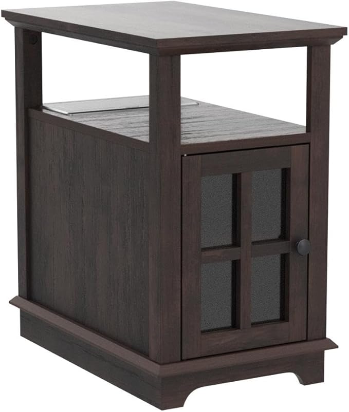 HIFYOBRO Narrow End Table with Flip Top Charging Station and Storage Cabinet, Type-C & USB port & Power outlets, Adjustable Shelf, Narrow Side Table with Storage for Living Room and Bedroom - LeafyLoom