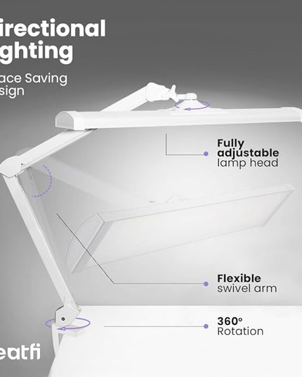 Neatfi Ultra 3,500 Lumen LED Desk Lamp, Color Correlated Temperature, 3 Light Modes, Dimmable, 45W, 26 Inch Wide Metal Shade, 540 SMD LEDs (CCT with Clamp, White) - LeafyLoom
