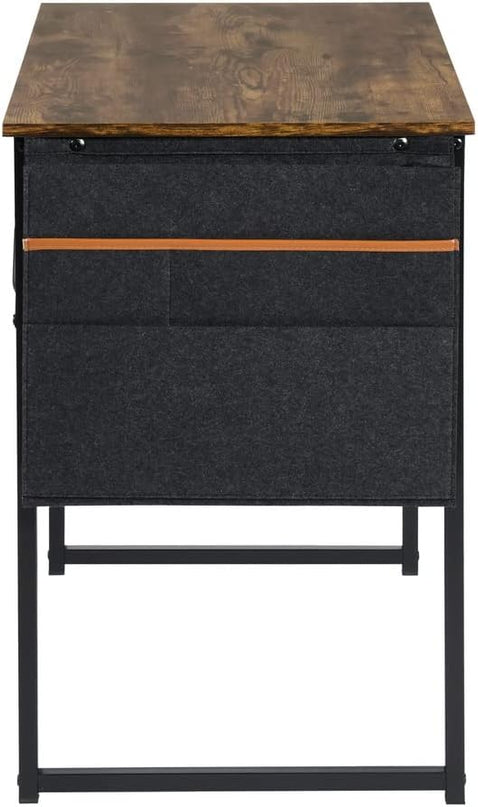 FurnitureR 31.5 inch Small Study Writing Table with Storage Bag Space Saving for Home Office, Modern PC Metal Frame Computer Desk, Black/Brown - LeafyLoom