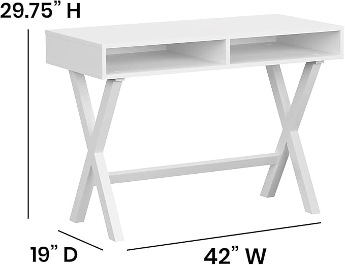 Flash Furniture Dolly Computer Desk - White Writing Desk with Open Storage Compartments - 42" Long Home Office Desk Table for Bedroom - LeafyLoom