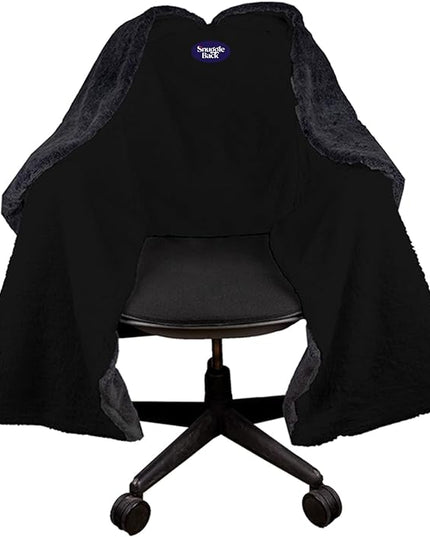 The Original Office Chair Blanket by SnuggleBack; Cozy Comfy Office Desk Chair Wrap Attaches for Convenient Heat and Hands-Free. Stay Warm In The Winter or Summer. Black Faux Fur with Sherpa Fleece - LeafyLoom