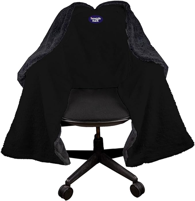 The Original Office Chair Blanket by SnuggleBack; Cozy Comfy Office Desk Chair Wrap Attaches for Convenient Heat and Hands-Free. Stay Warm In The Winter or Summer. Black Faux Fur with Sherpa Fleece - LeafyLoom