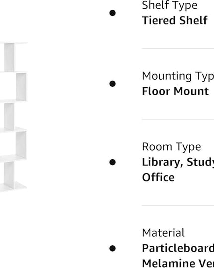 VASAGLE Wooden Bookcase, Display Shelf and Room Divider, Freestanding Decorative Storage Shelving, 5-Tier Bookshelf, White - LeafyLoom