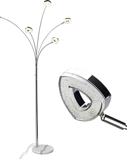 DINGLILIGHTING DLLT 5 Head Arc Floor Lamps for Living Room, Spider Lamps with 5 Adjustable Arms, Modern Tree Standing Lamp for Bedroom, Office, 3 Brightness Level, Warm White, Sliver - LeafyLoom