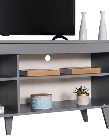 Madesa TV Stand Cabinet with 4 Shelves and Cable Management, Entertainment Center for TVs up to 55 Inches, Wooden, 23'' H x 15'' D x 53'' L – Grey - LeafyLoom