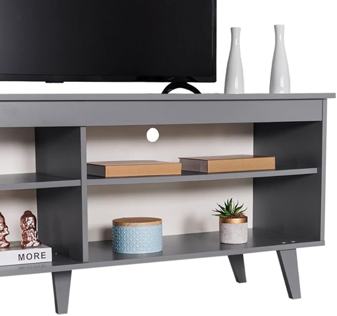 Madesa TV Stand Cabinet with 4 Shelves and Cable Management, Entertainment Center for TVs up to 55 Inches, Wooden, 23'' H x 15'' D x 53'' L – Grey - LeafyLoom