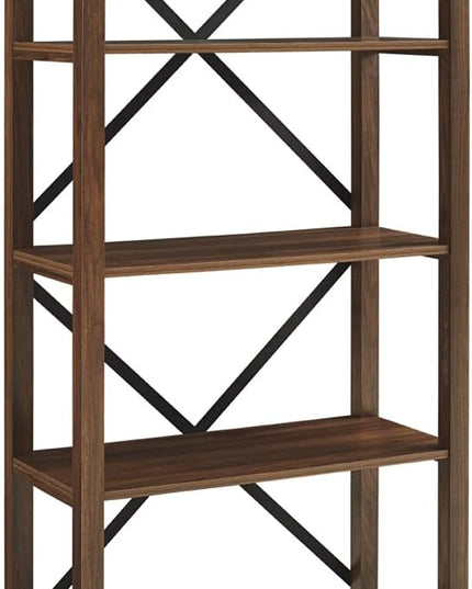 Walker Edison 4 shelves Andersen Urban Industrial Metal X Back Bookshelf, 64 Inch, Dark Walnut - LeafyLoom