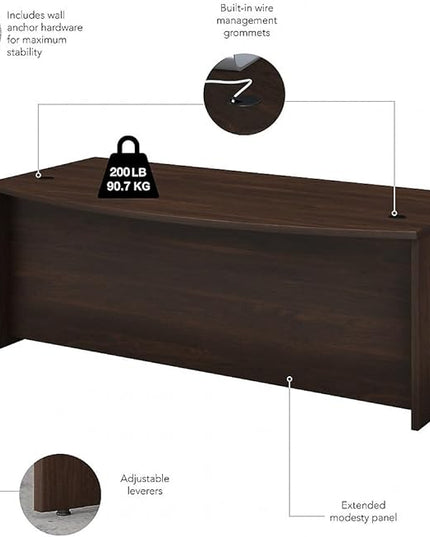 Bush Business Furniture Studio C 72-inch W Bow Front Computer Desk, Black Walnut (SCD172BW) - LeafyLoom