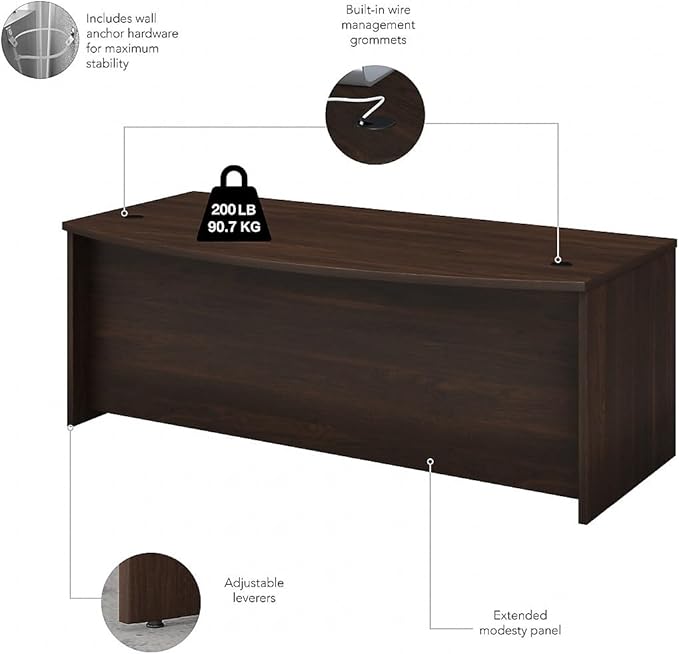 Bush Business Furniture Studio C 72-inch W Bow Front Computer Desk, Black Walnut (SCD172BW) - LeafyLoom
