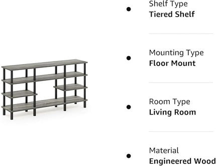 Furinno Turn-N-Tube 4-Tier Multipurpose Wide Shelf TV Stand, French Oak Grey/Black - LeafyLoom