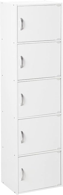 HODEDAH IMPORT Bookcase, White, 5 Door - LeafyLoom