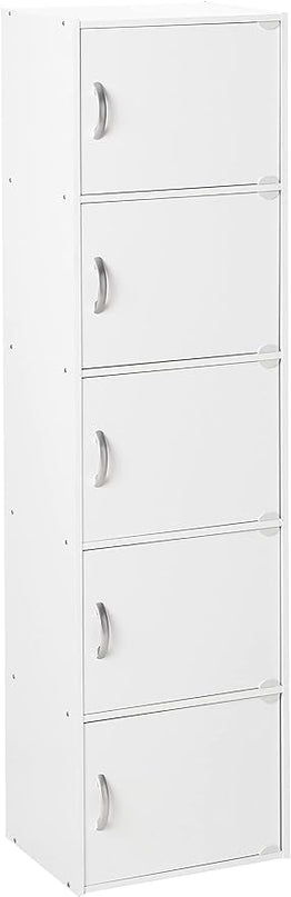 HODEDAH IMPORT Bookcase, White, 5 Door - LeafyLoom
