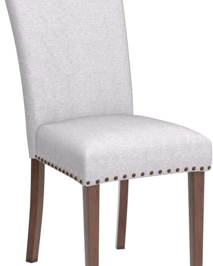 COLAMY Upholstered Parsons Dining Chairs Set of 2, Fabric Dining Room Kitchen Side Chair with Nailhead Trim and Wood Legs - Light Grey - LeafyLoom