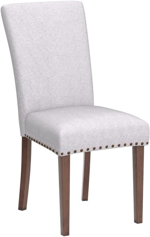 COLAMY Upholstered Parsons Dining Chairs Set of 2, Fabric Dining Room Kitchen Side Chair with Nailhead Trim and Wood Legs - Light Grey - LeafyLoom