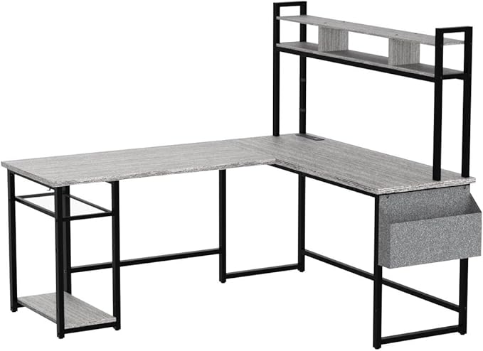 Aheaplus L Shaped Desk with Power Outlet & LED Strip, Reversible L-Shaped Corner Computer Desks Gaming Desk with Storage Shelf & Monitor Stand, Modern 2 Person Home Office Desk Writing Desk, White Oak - LeafyLoom