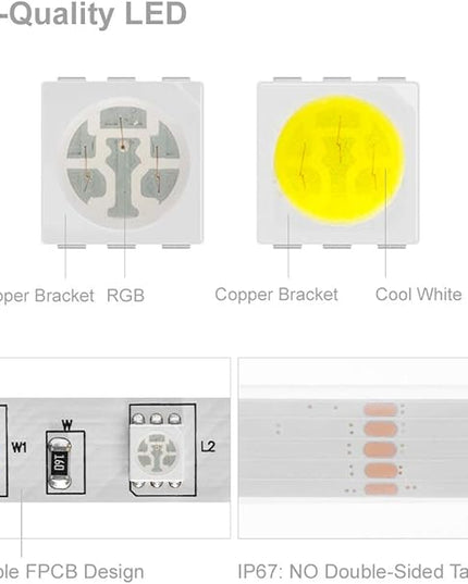 BTF-LIGHTING 5050 RGBW RGB+Cool White(6000K-7000K) 150RGB+150White LED Tape Light 5m 16.4ft 60LED/m Multi-Colored IP67 12mm Width FPCB DC12V for Bedroom Home Decoration(No Adapter or Controller) BTF-LIGHTING