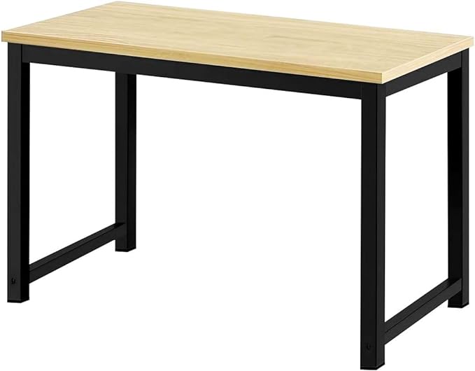 Halter Computer Desk for Home Office 47” Work Table Easy Assembly Walnut Desk Black Frame - LeafyLoom