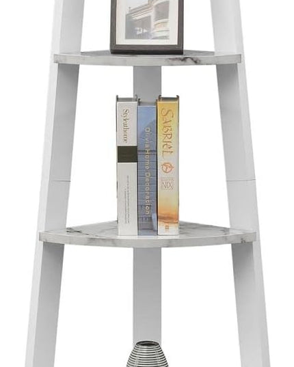 Convenience Concepts Newport 5-Tier Corner Bookshelf, White Faux Marble/White - LeafyLoom