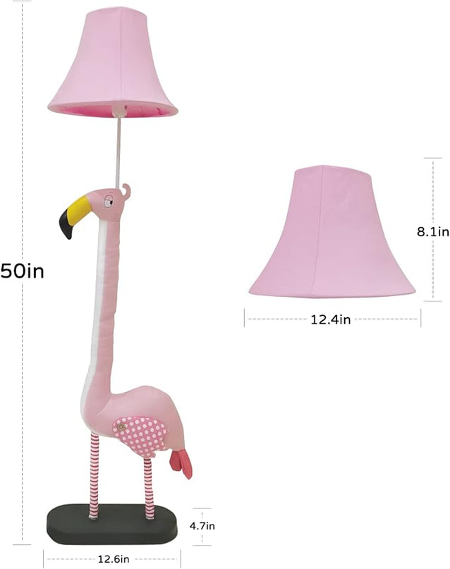 Floor Lamp, Easy-Care Artificial Leather Kids Floor Lamp for Bedroom, 51 Inch Tall Flamingo Hand-Stitched Design Standing Lamp, Package Come with an E26 LED Bulb (Pink Flamingo) - LeafyLoom