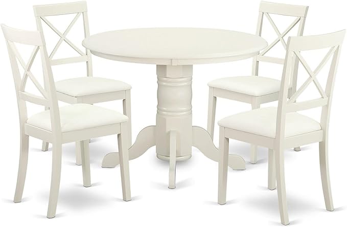 East West Furniture SHBO5-WHI-LC 5 Piece Kitchen Set for 4 Includes a Round Room Table with Pedestal and 4 Faux Leather Upholstered Dining Chairs, 42x42 Inch - LeafyLoom