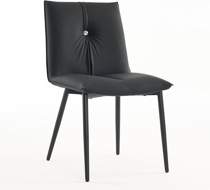 YOUTASTE Black Dining Chairs Set of 2 Modern Upholstered Kitchen Chairs with Back and Metal Legs,Soft Padded Side Chairs Dinner Chairs with Metal Legs for Living Room Bedroom - LeafyLoom