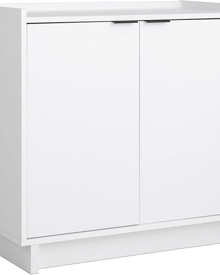 Prepac Simply Modern 2 Console Table, White Doors and Shelves, Buffet Cabinet with Storage, 30.75" W x 30" H x 16" D - LeafyLoom