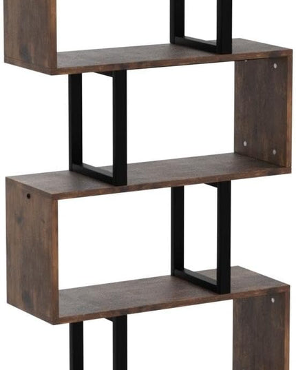 YITAHOME 5 Tiers Bookshelf, Modern S-Shaped Z-Shelf Style Bookshelves, Multifunctional Geometric Bookcase Storage Display Shelf for Living Room Bedroom Home Office, Retro Brown - LeafyLoom