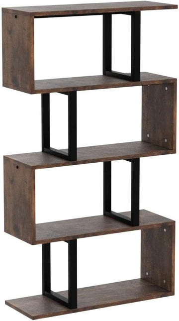 YITAHOME 5 Tiers Bookshelf, Modern S-Shaped Z-Shelf Style Bookshelves, Multifunctional Geometric Bookcase Storage Display Shelf for Living Room Bedroom Home Office, Retro Brown - LeafyLoom