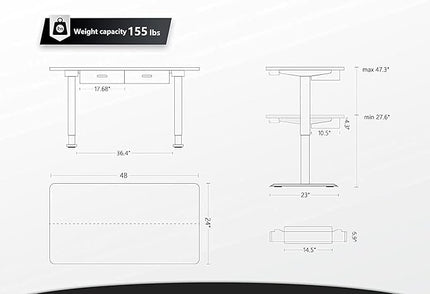 BANTI 48'' Adjustable Height Electric Standing Desk with Double Drawer, Stand Up Home Office Desk with Splice Tabletop, Black - LeafyLoom