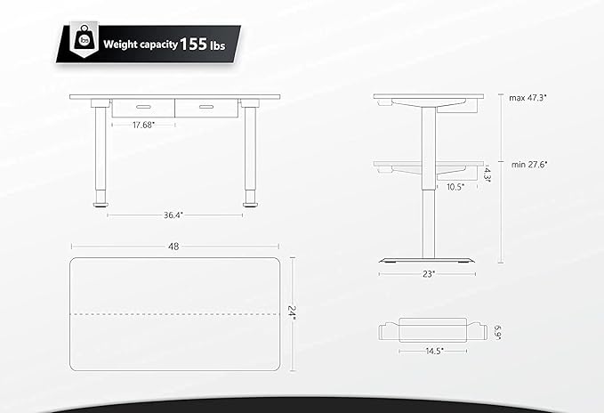 BANTI 48'' Adjustable Height Electric Standing Desk with Double Drawer, Stand Up Home Office Desk with Splice Tabletop, Black - LeafyLoom