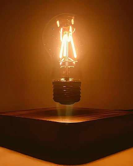 Levitating Bulb Lamp Magnetic Floating Light Desk Lamp Night Light, 360 Degree Wireless Automatic Rotating Light for Gifts Home Office Decor Desk Tech Toys (Square-Dark Brown Base) - LeafyLoom