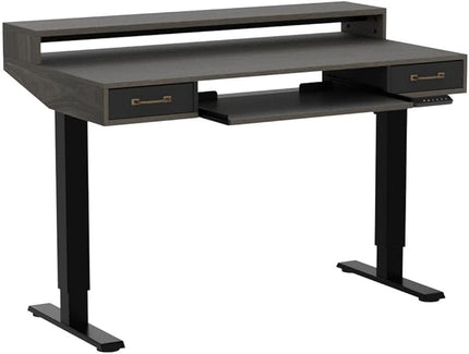 FEZIBO 48 x 24 Inch Height Adjustable Electric Standing Desk with Double Drawers&Keyboard Tray, Stand Up Desk with LED Strips, Sit Stand Desk with Monitor Stand, Rustic Grey - LeafyLoom