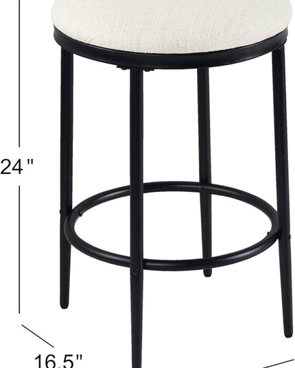 HomePop Upholstered Metal Barstool, Fabric Side Chairs for Dining Room, Kitchen and Living Room - Stain-Resistant Cream Woven - LeafyLoom