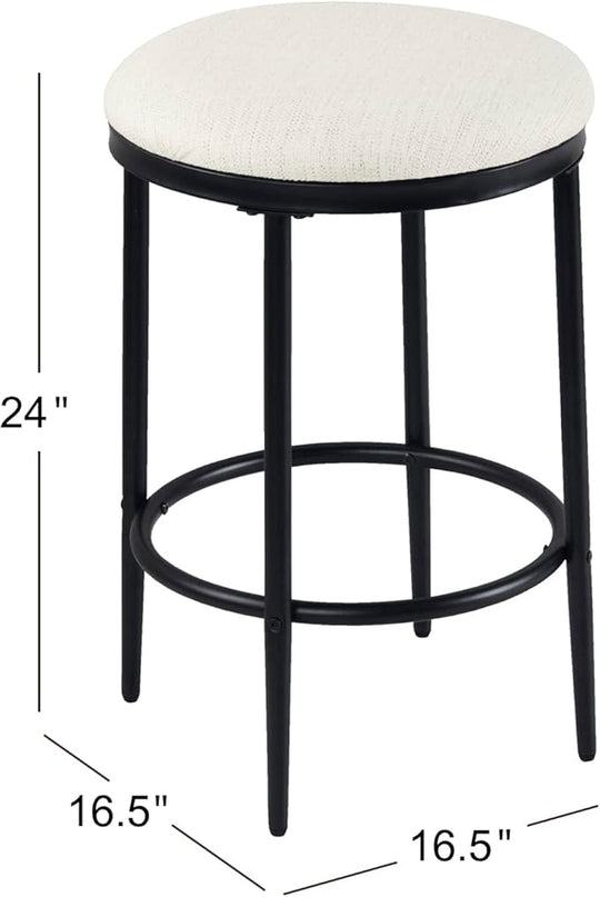 HomePop Upholstered Metal Barstool, Fabric Side Chairs for Dining Room, Kitchen and Living Room - Stain-Resistant Cream Woven - LeafyLoom