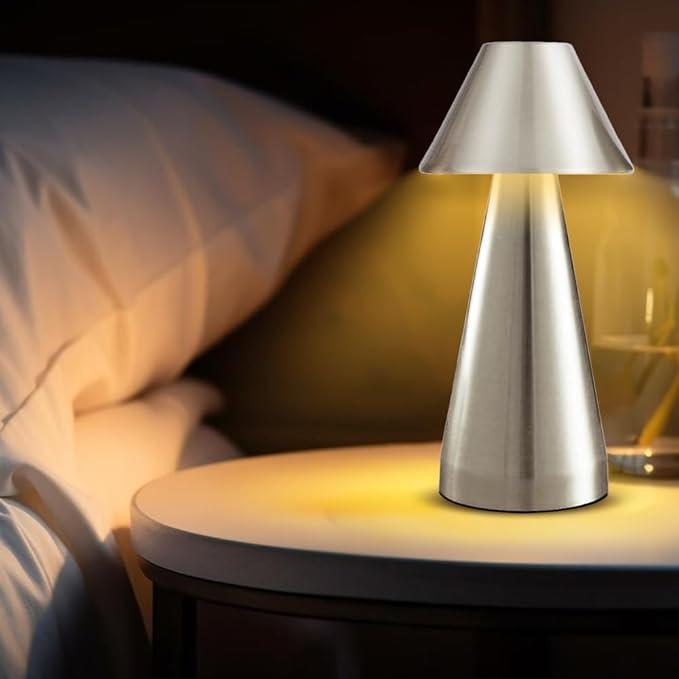 Portable Metal Desk Lamp, Cordless Metal LED Table Lamp,3 Color Touch Control Rechargeable Lamp,3-Levels Brightness Room Decor Desk Lamp,Bedside Lamp,Dining Room Lamp (Silver) - LeafyLoom