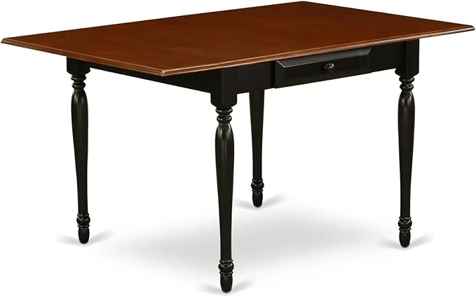 East West Furniture Monza Mid-Century Modern Rectangle Dining Table Top with Dropleaf & Stylish Legs, 36x54 Inch, Black & Cherry - LeafyLoom