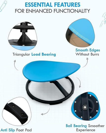 Giggle & Play Kids Swivel Chair, Sensory Spinning Chair, Body Balance Physical Therapy Equipment, Autism Swivel Chair, Montessori Carousel Spinning Toy Chair - 360° Sit and Spin (Blue) - LeafyLoom