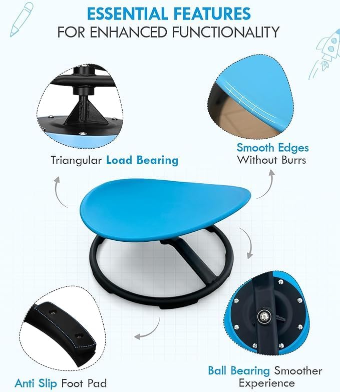 Giggle & Play Kids Swivel Chair, Sensory Spinning Chair, Body Balance Physical Therapy Equipment, Autism Swivel Chair, Montessori Carousel Spinning Toy Chair - 360° Sit and Spin (Blue) - LeafyLoom