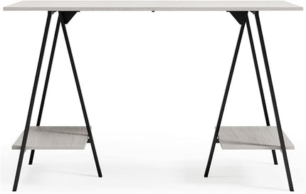 Signature Design by Ashley Bayflynn Modern Home Office Desk or Drafting Table with Sawhorse Legs, White & Black - LeafyLoom