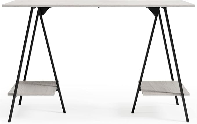 Signature Design by Ashley Bayflynn Modern Home Office Desk or Drafting Table with Sawhorse Legs, White & Black - LeafyLoom